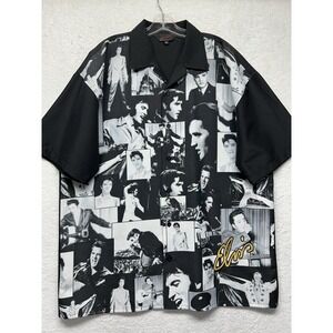 Elvis Presley Mens Size XL Black Long Sleeve Collage Club Button Up Shirt (U2)